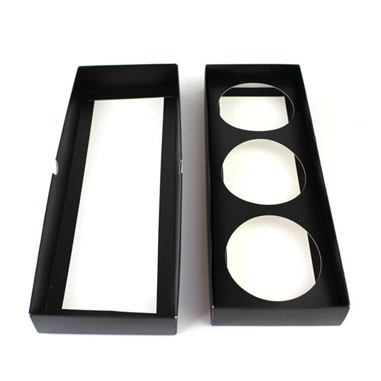 Pot cosmétique pliable de support noir de boîte d'emballage de baume à lèvres de paquet de 3 avec l'insertion de carton