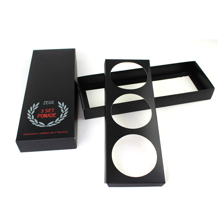 Pot cosmétique pliable de support noir de boîte d'emballage de baume à lèvres de paquet de 3 avec l'insertion de carton