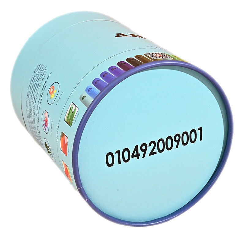 Boîte de rangement ronde bleue faite sur commande de carton avec le couvercle pour le crayon de 48 paquets