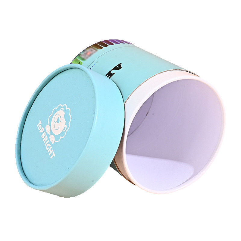 Boîte de rangement ronde bleue faite sur commande de carton avec le couvercle pour le crayon de 48 paquets