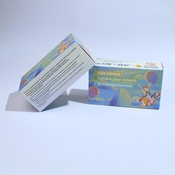Boîte d'emballage en carton pour appareil photo portable pour enfants avec logo personnalisé de couleur violette vive