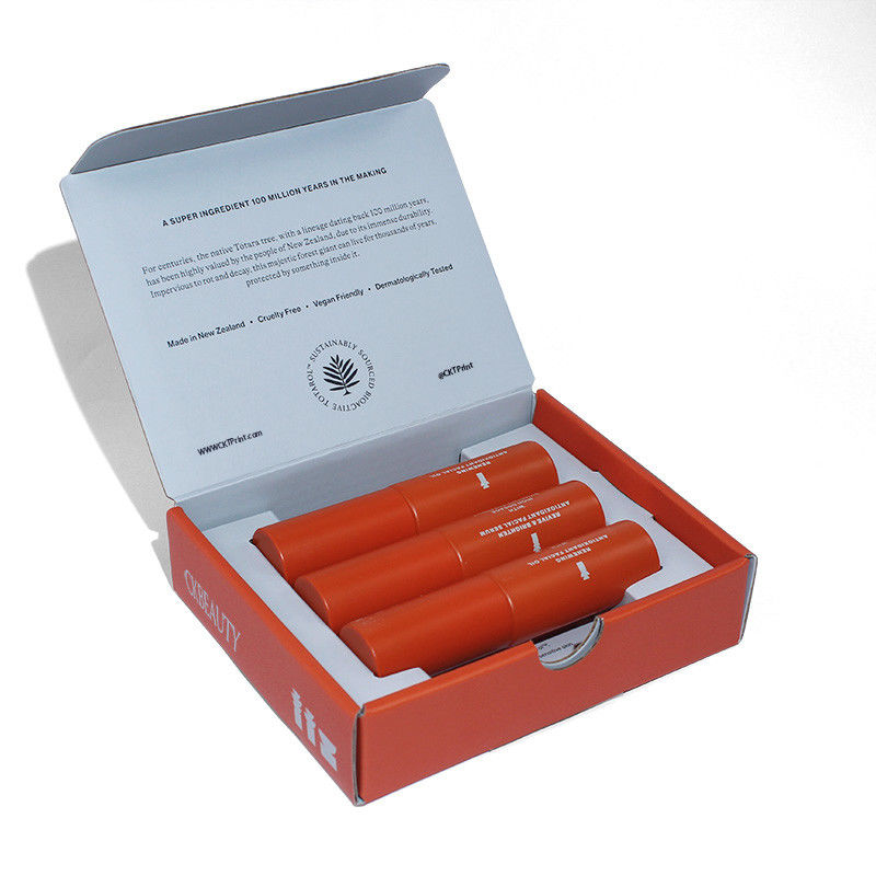 Boîtes vides sur mesure à base de bâtonnets à lèvres de mode Desigh Orange Boîte en papier magnétique du fabricant d'emballage