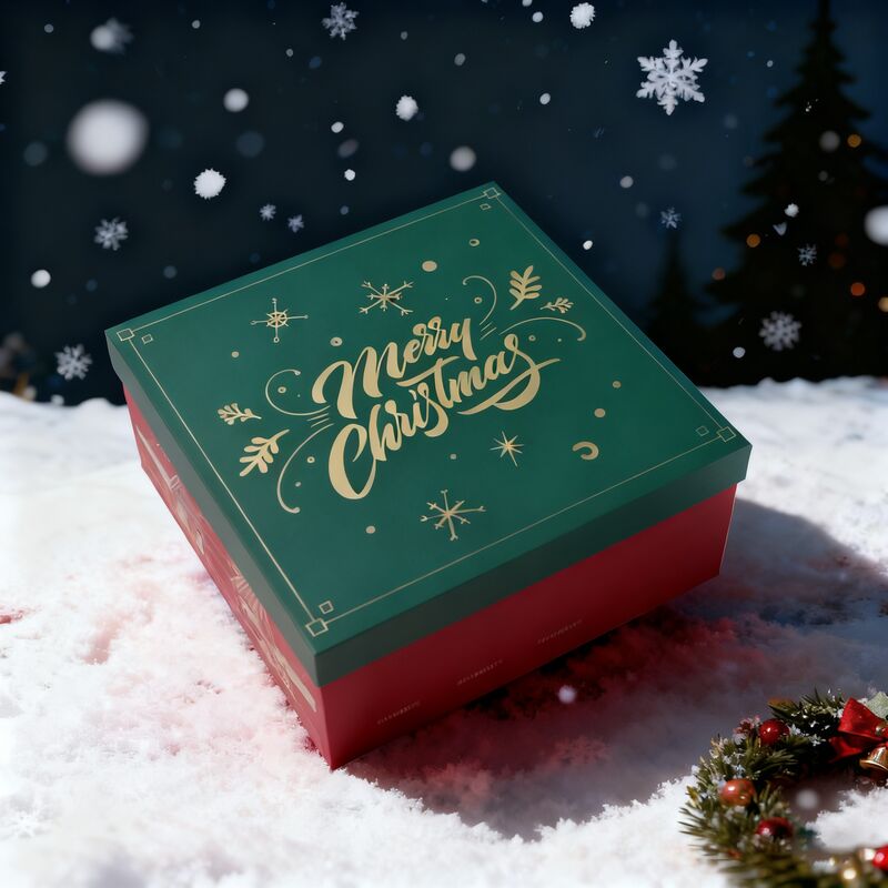Boîte cadeau en carton de Noël rouge personnalisable avec couvercle et base pour vente en gros et en détail