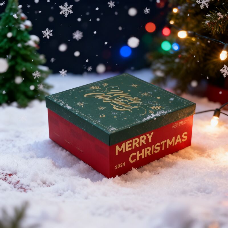 Boîte cadeau en carton de Noël rouge personnalisable avec couvercle et base pour vente en gros et en détail