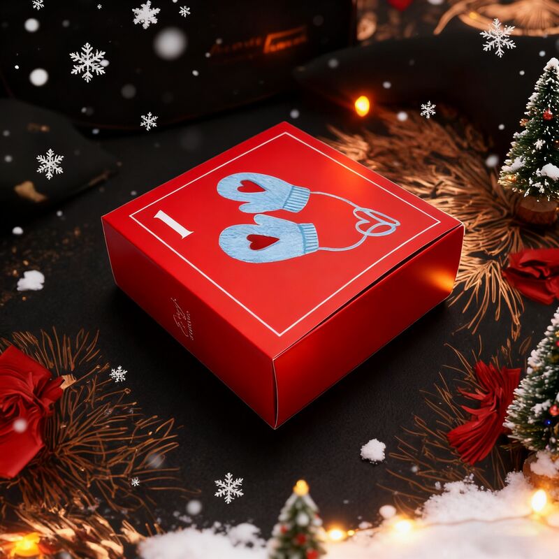 Boîte cadeau en carton de Noël rouge personnalisable avec couvercle et base pour vente en gros et en détail