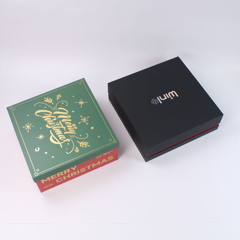 Boîte cadeau en carton de Noël rouge personnalisable avec couvercle et base pour vente en gros et en détail