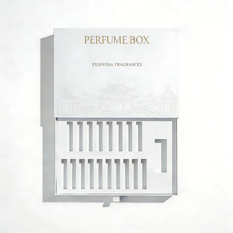Boîte d'emballage de parfums de style tiroir avec logo personnalisé et matériaux écologiques pour l'emballage des échantillons de parfums de luxe