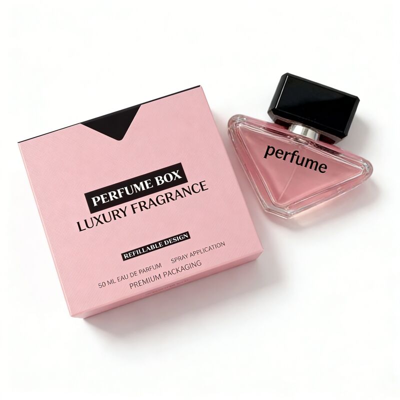 Boîte d'emballage de parfum avec design en V à double fente pour cartes en papier, avec carton rigide de 350, 400 g/m² et impression en quadrichromie, dorure à chaud, UV