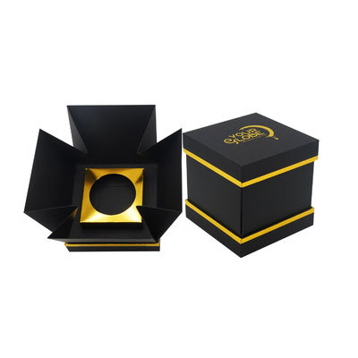 Boîte rigide noire de luxe de bougie de Tealight empaquetant la coutume pliable