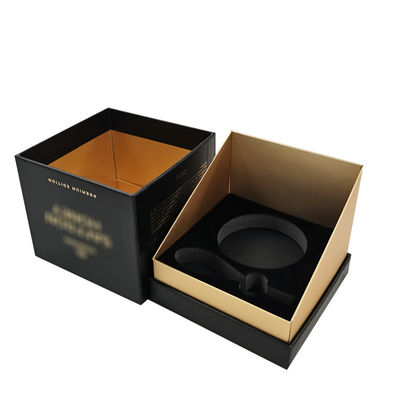 Boîtes rigides parfumées noires créatives de bougie avec l'impression faite sur commande de papier d'or