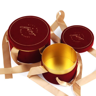 Boîte rouge d'emballage de sucrerie de Cylindar avec le cadeau de Velevt attaché par ruban