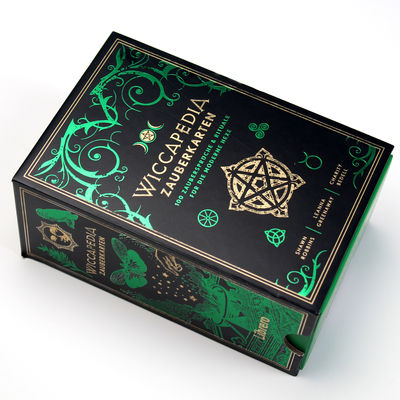 Emballage en papier rigide coulissant avec plateau et estampage en feuille verte pour cartes magiques