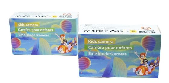 Boîte d'emballage en carton pour appareil photo portable pour enfants avec logo personnalisé de couleur violette vive